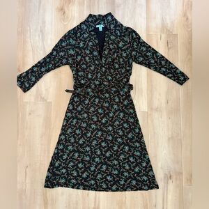 Louie Lucie Black Floral Long Sleeve belted Dress| Size M